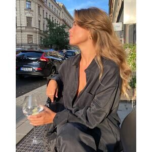 Djerf Avenue Shirt XXS On The Go Shirt Ash Button Up Relaxed Minimalist Office